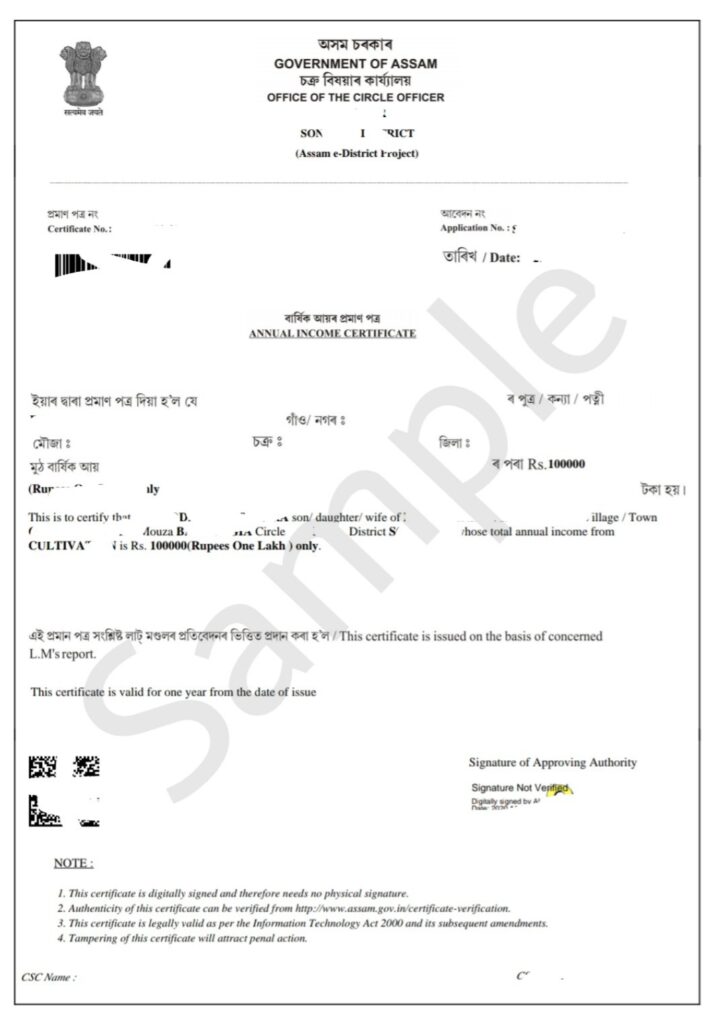 Income Certificate Application Procedure Uses Documen